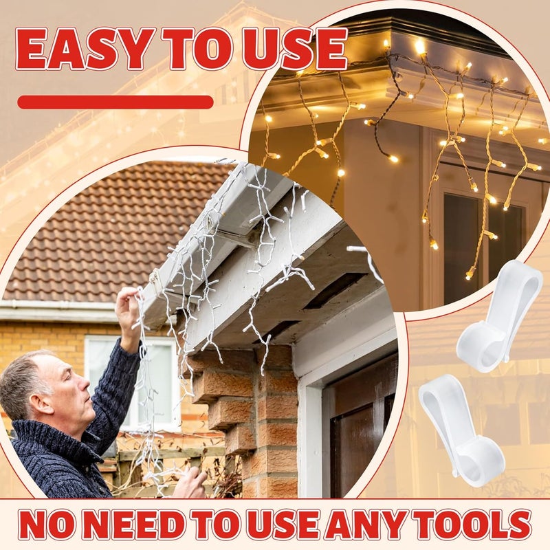 SelfTek 120 PCS Christmas Light Clips Outdoor, Gutter Clips for Hanging Outdoor Lights, Gutter Hooks Hanging String Lamp Holder Mount to Shingles for Roofline, House, Xmas Tree Decor (White) - Image 4